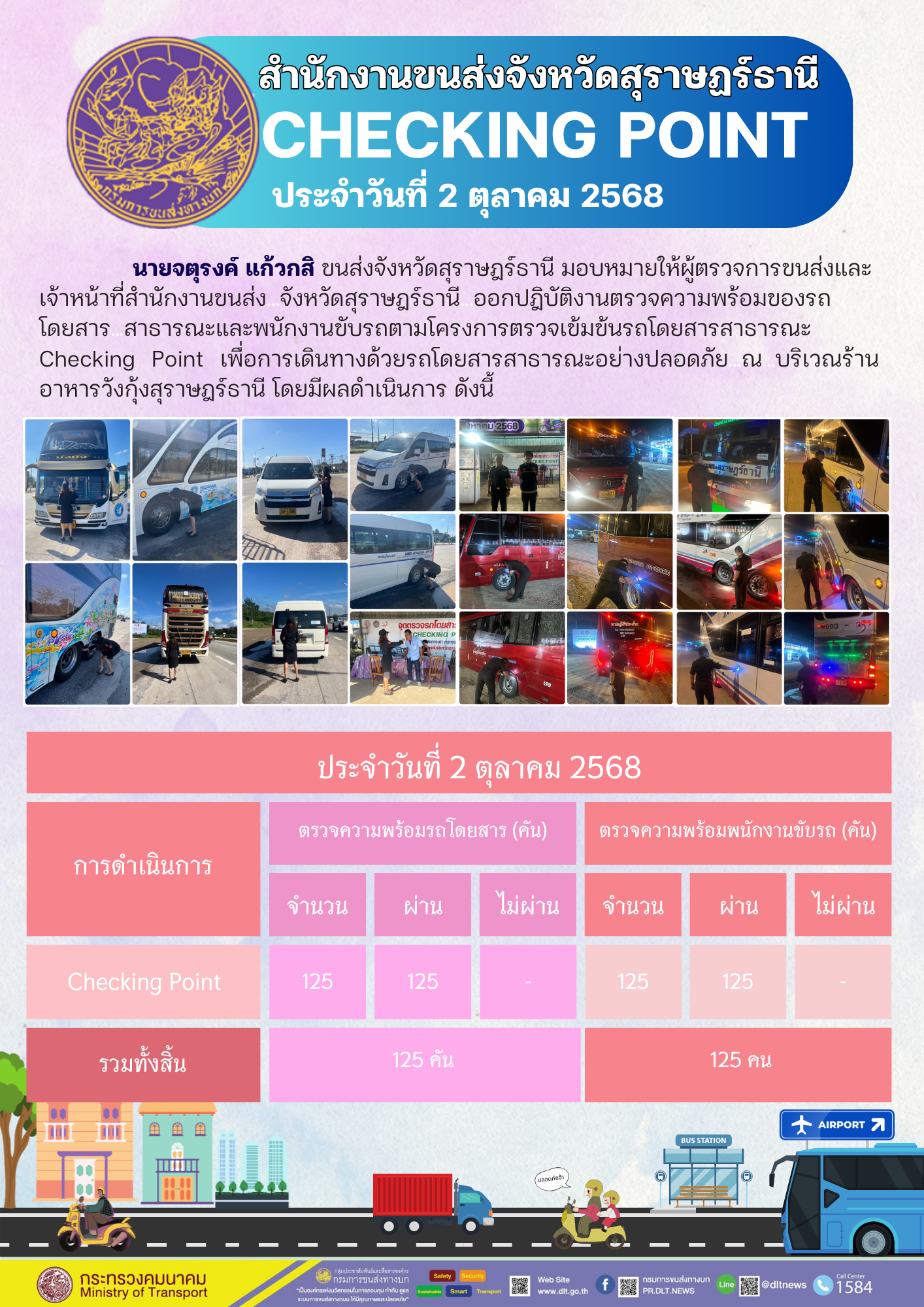 สำนักงานขนส่งจังหวัดสุราษฎร์ธานี CHECKING POINT ประจำวันที่ 2 ตุลาคม 2568