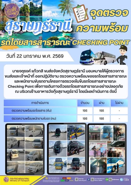 สำนักงานขนส่งจังหวัดสุราษฎร์ธานี
วันที่ 23 - 26 มกราคม 2569