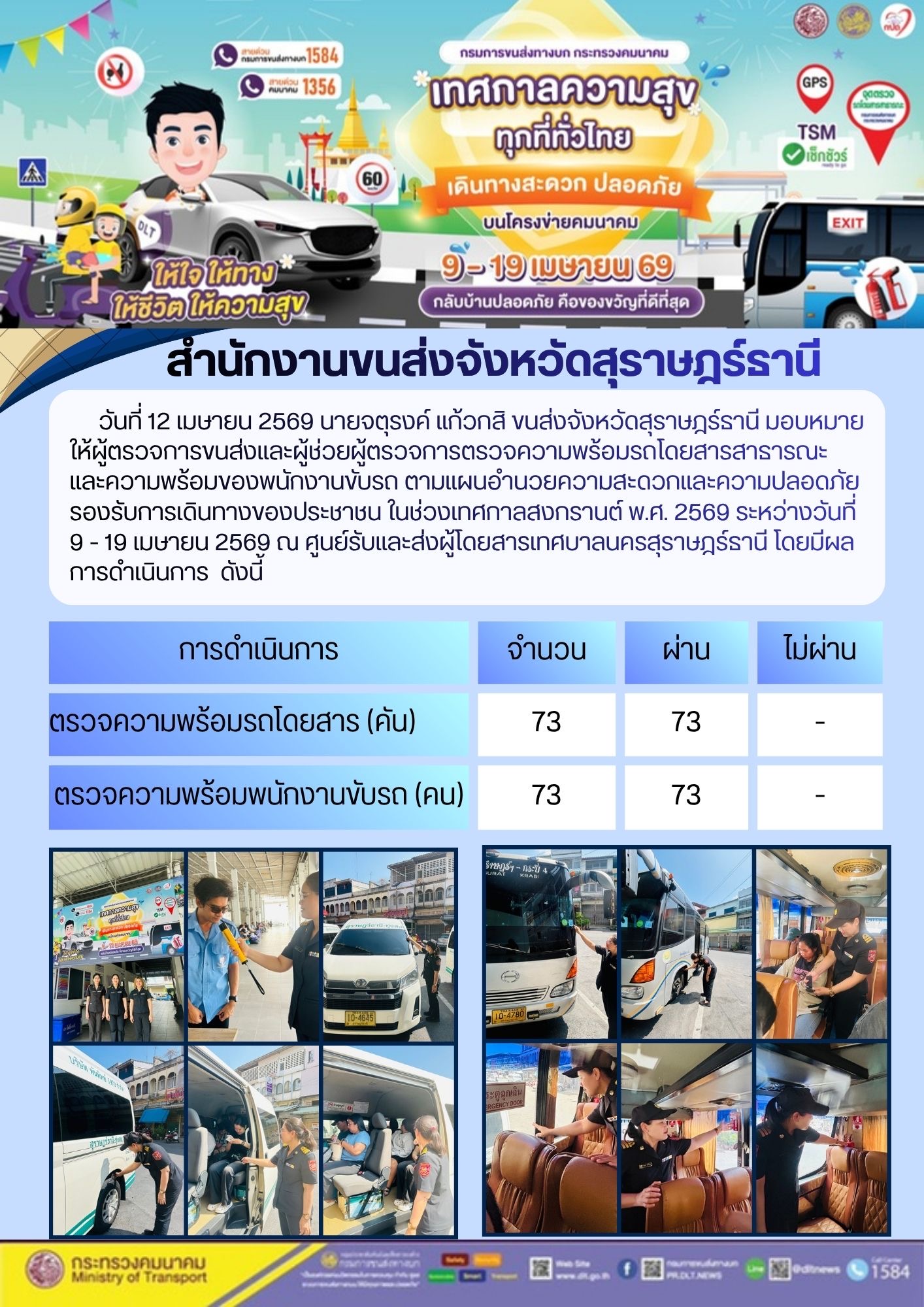 สำนักงานขนส่งจังหวัดสุราษฎร์ธานี วันที่ 12 เมษายน 2569