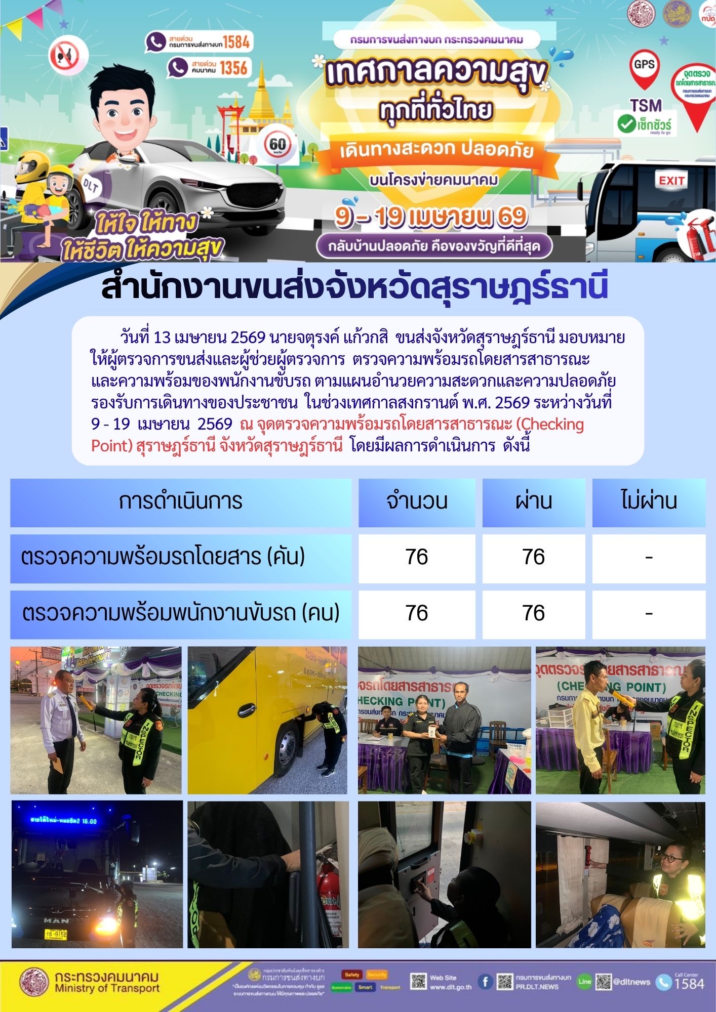 สำนักงานขนส่งจังหวัดสุราษฎร์ธานี วันที่ 13 เมษายน 2569