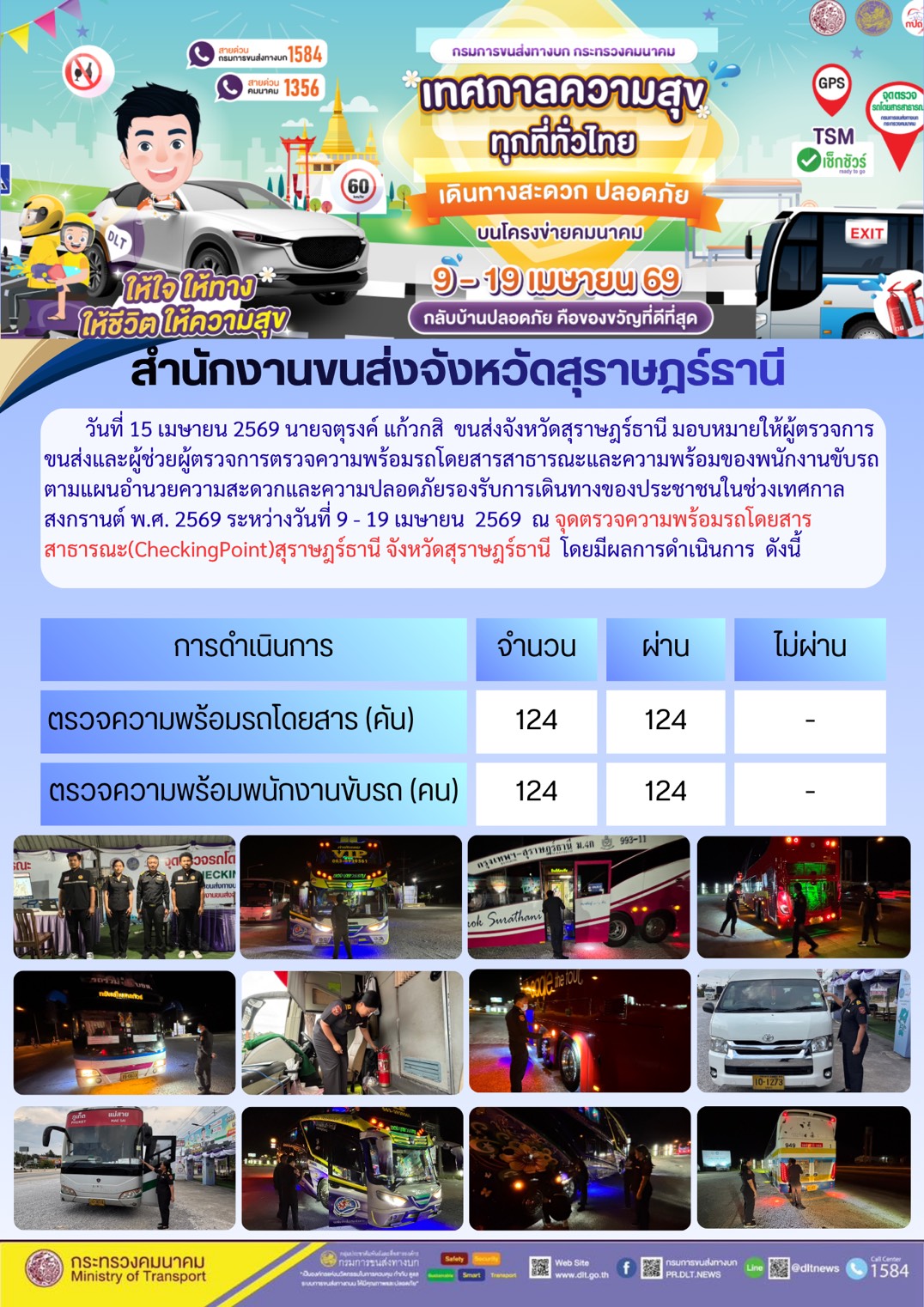 สำนักงานขนส่งจังหวัดสุราษฎร์ธานี วันที่ 15 เมษายน 2569
