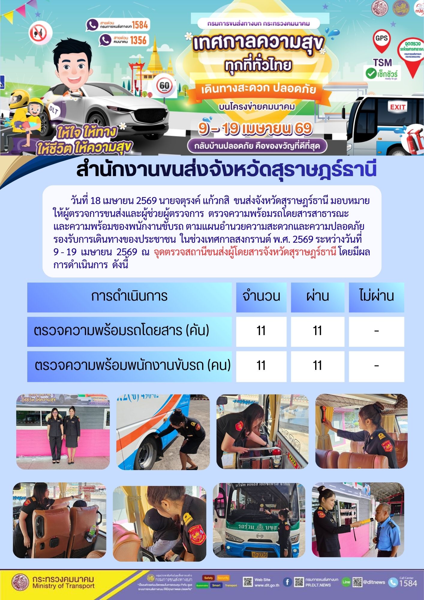 สำนักงานขนส่งจังหวัดสุราษฎร์ธานี วันที่ 18 เมษายน 2569