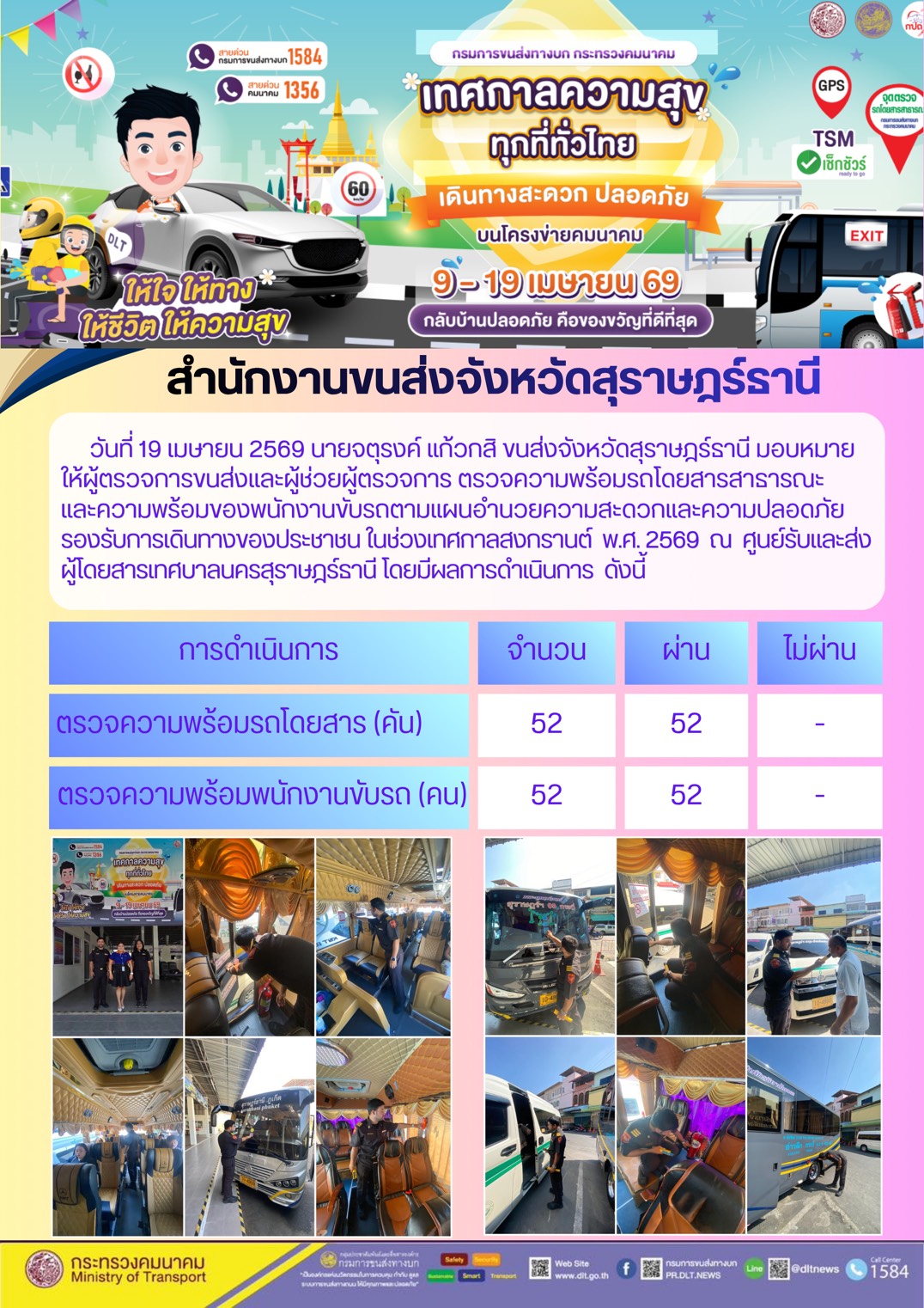 สำนักงานขนส่งจังหวัดสุราษฎร์ธานี วันที่ 18 เมษายน 2569