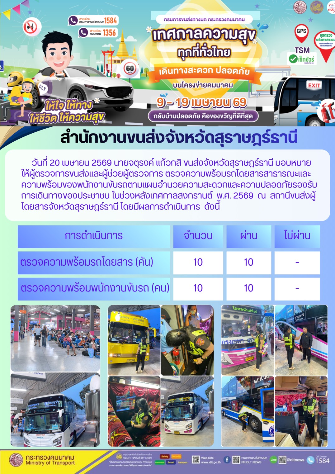 สำนักงานขนส่งจังหวัดสุราษฎร์ธานี วันที่ 20 เมษายน 2569
