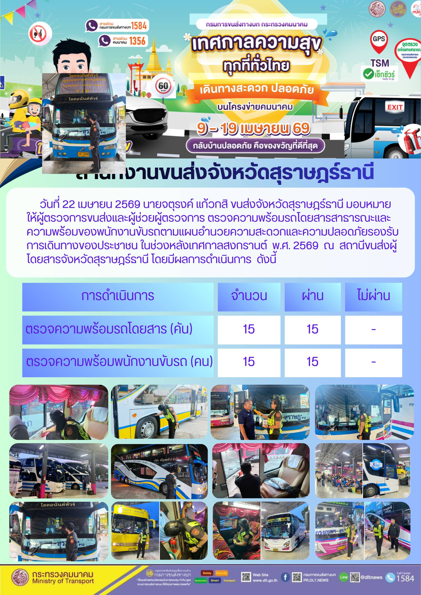 สำนักงานขนส่งจังหวัดสุราษฎร์ธานี วันที่ 22 เมษายน 2569