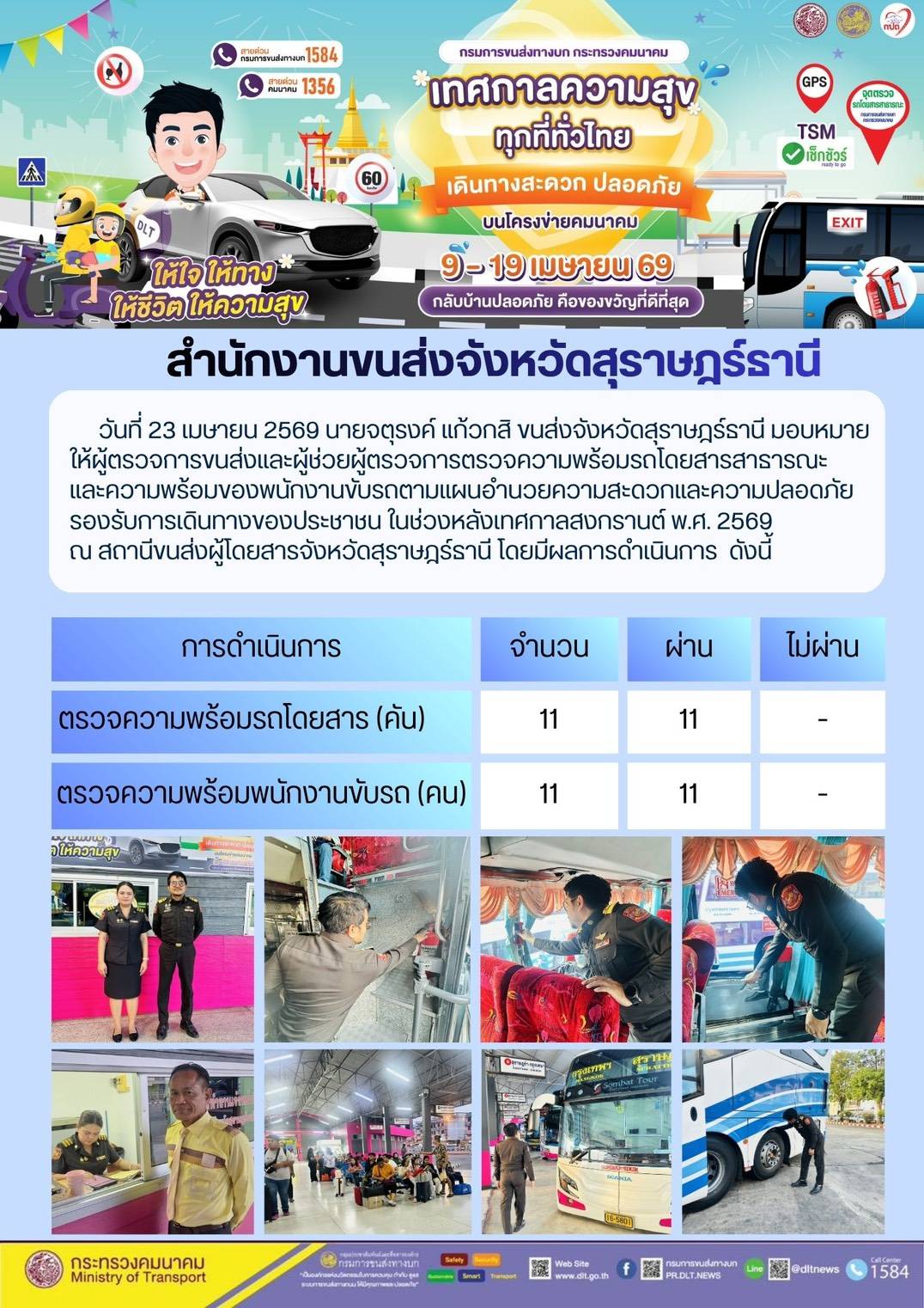 สำนักงานขนส่งจังหวัดสุราษฎร์ธานี วันที่ 23 เมษายน 2569