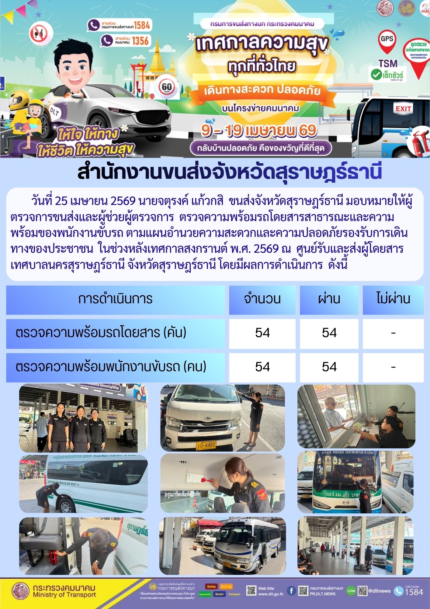 สำนักงานขนส่งจังหวัดสุราษฎร์ธานี วันที่ 25 เมษายน 2569