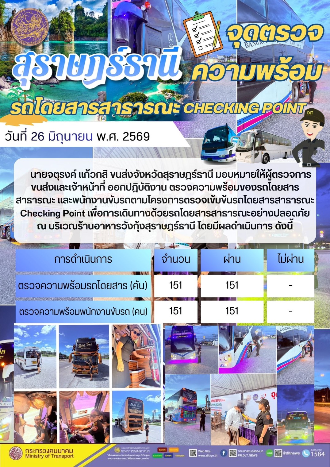 จุดตรวจความพร้อม รถโดยสารสารารณะ CHECKING POINT สุราษฎรธานี 
วันที่ 26 มิถุนายน พ.ศ. 2569