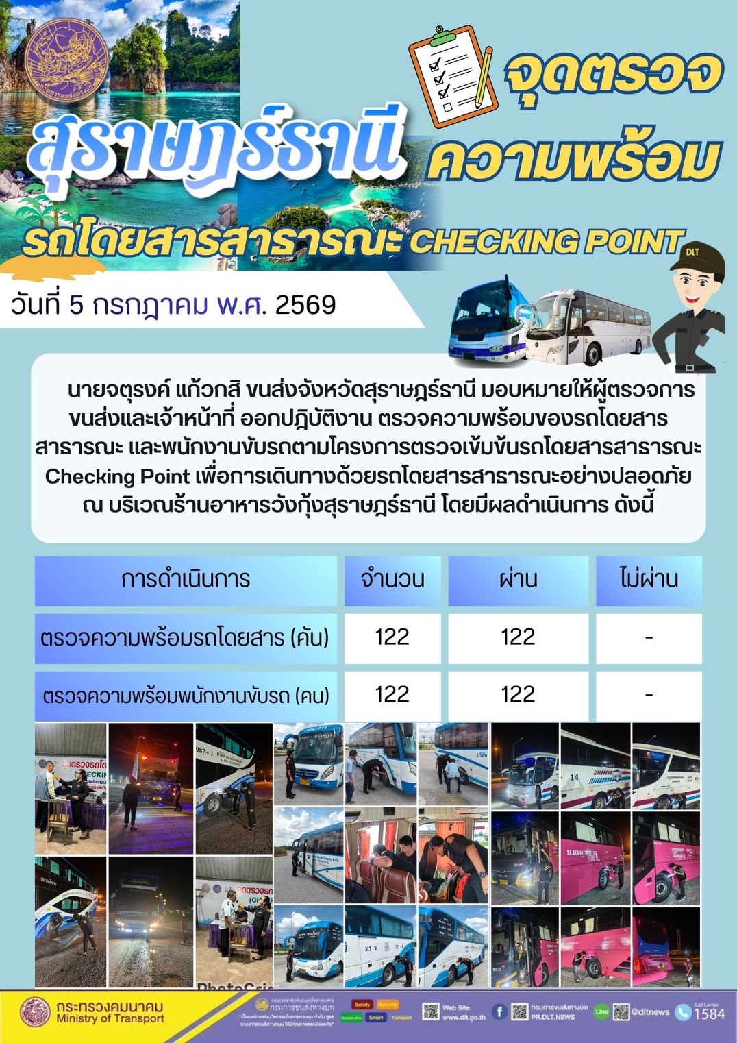 จุดตรวจความพร้อม รถโดยสารสารารณะ CHECKING POINT สุราษฎรธานี วันที่ 5 กรกฎาคม พ.ศ. 2569