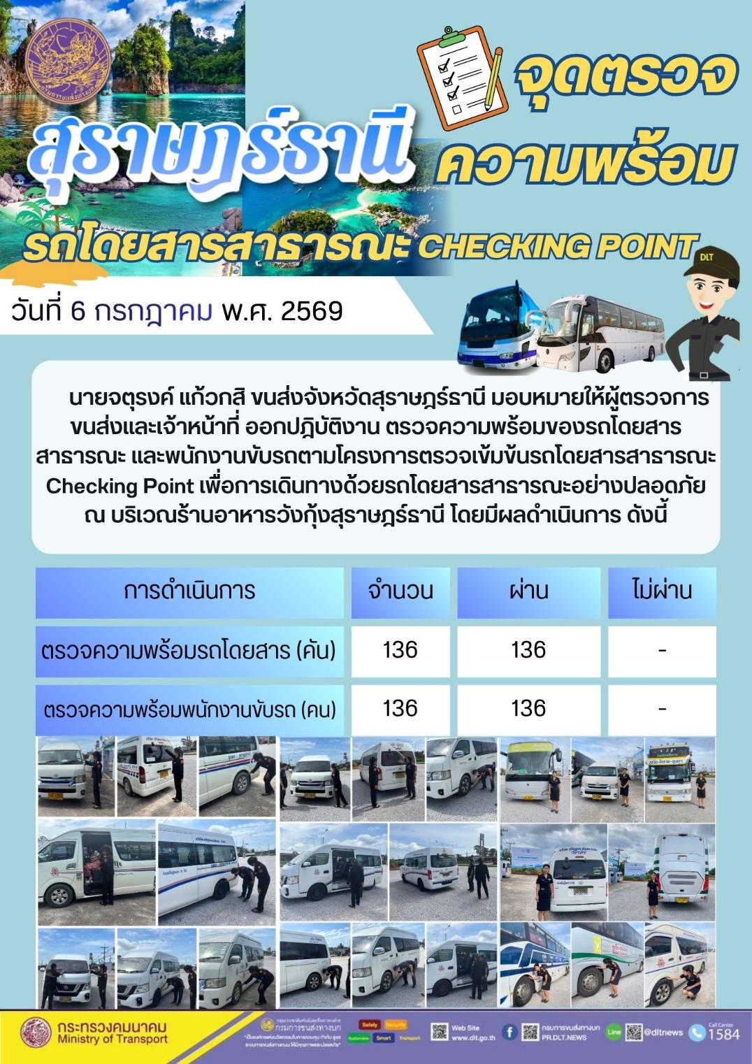 จุดตรวจความพร้อม รถโดยสารสารารณะ CHECKING POINT สุราษฎรธานี วันที่ 6 กรกฎาคม พ.ศ. 2569