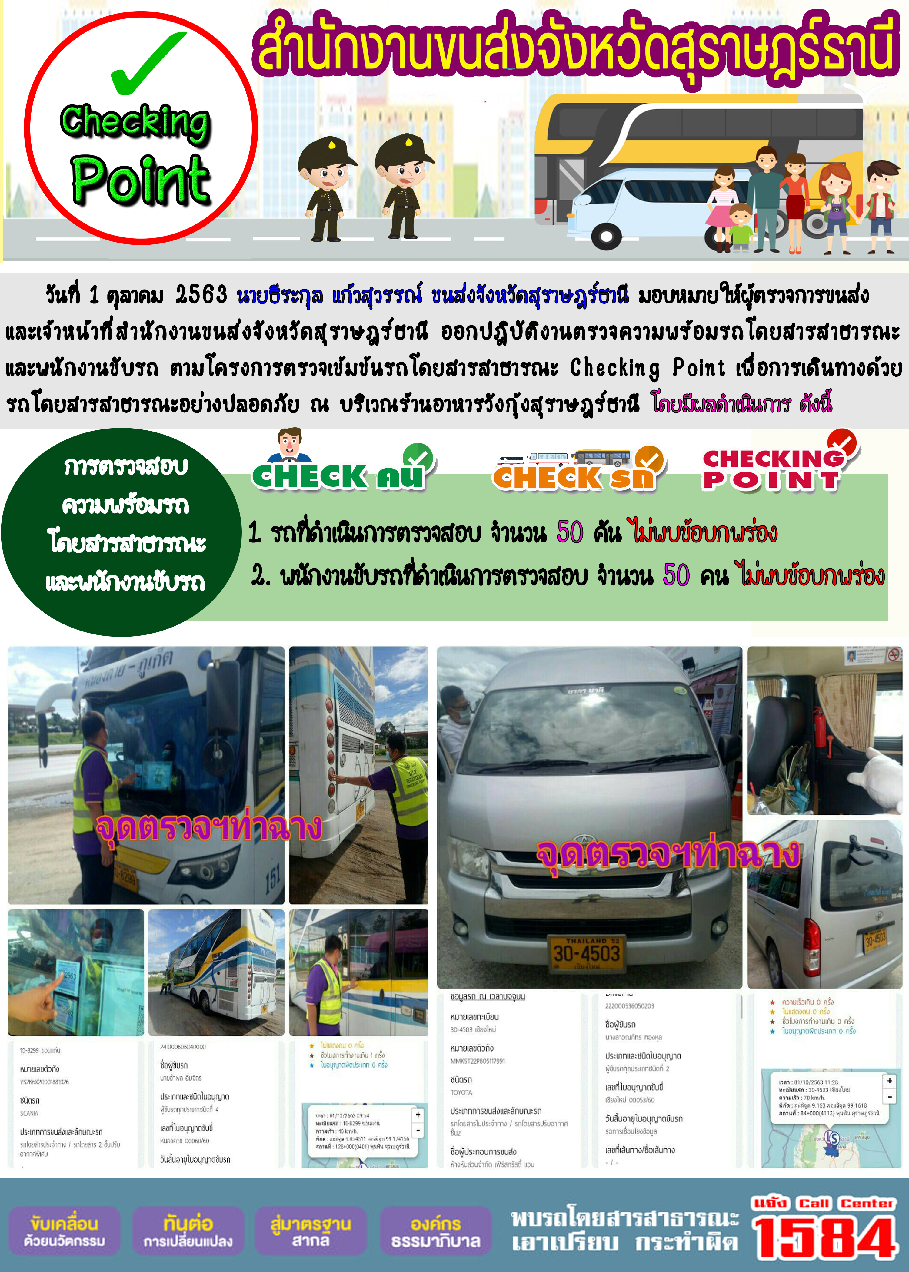 CHECKING POINT ระยะที่ 2 ผลการตรวจสอบรถและพนักงานขับรถ ณ จุดตรวจ (Checking Point) 