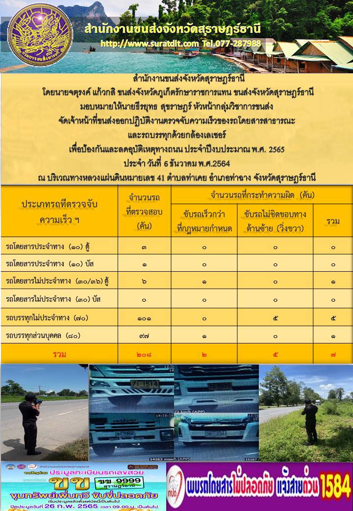  จัดเจ้าหน้าที่ขนส่งออกปฏิบัติงานตรวจจับความเร็วของรถโดยสารสาธารณะและรถบรรทุกด้วยกล้องเลเซอร์