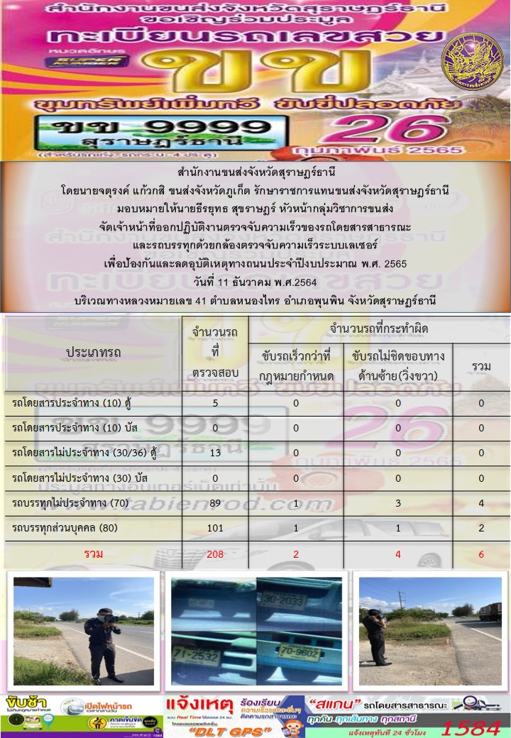 จัดเจ้าหน้าที่ขนส่งออกปฏิบัติงานตรวจจับความเร็วของรถโดยสารสาธารณะและรถบรรทุกด้วยกล้องเลเซอร์