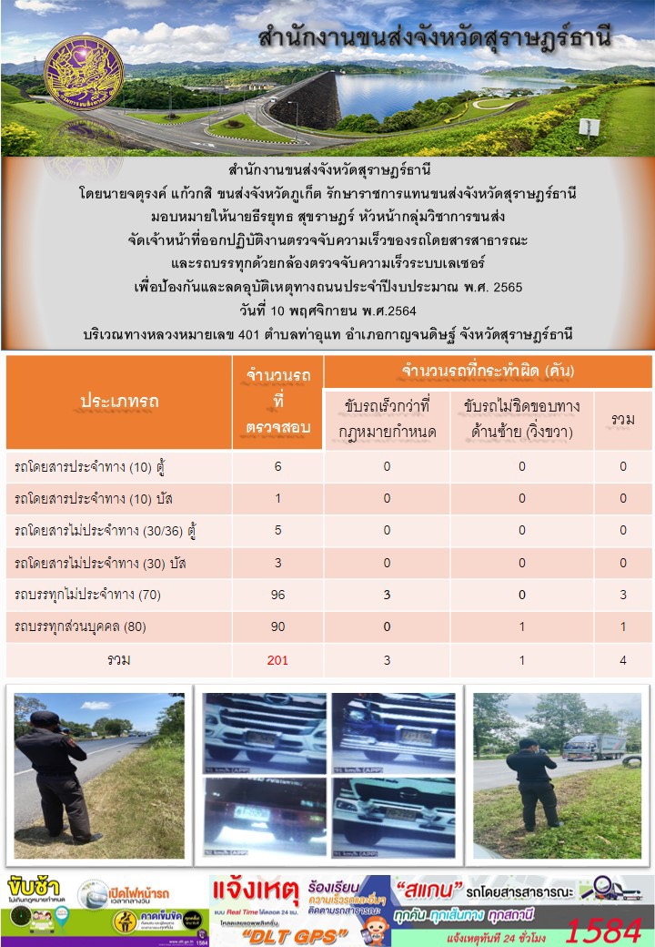 ตรวจจับความเร็วรถโดยสารสาธารณะและรถบรรทุกด้วยกล้องตรวจจับความเร็วระบบเลเซอร์ วันที่ 10 พฤศจิกายน 2564